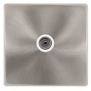 CLICK DEFINITY COMPLETE SINGLE NON-ISOLATED COAXIAL OUTLET - BRUSHED STEEL COVER PLATE - POLAR WHITE INSERT