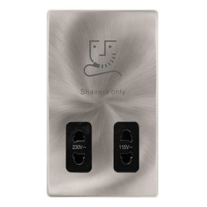 CLICK DEFINITY COMPLETE 115/230V DUAL VOLTAGE SHAVER SOCKET - BRUSHED STEEL COVER PLATE - BLACK INSERT