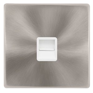 CLICK DEFINITY COMPLETE SINGLE TELEPHONE MASTER OUTLET - BRUSHED STEEL COVER PLATE - POLAR WHITE INSERT