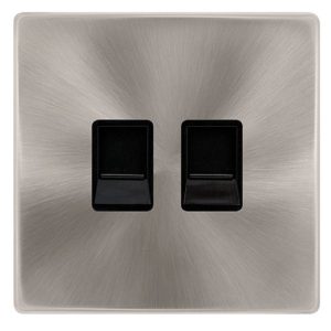 CLICK DEFINITY COMPLETE TWIN TELEPHONE SECONDARY OUTLET - BRUSHED STEEL COVER PLATE - BLACK INSERT