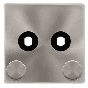 CLICK DEFINITY COMPLETE 2 GANG UNFURNISHED DIMMER PLATE & KNOBS - BRUSHED STEEL