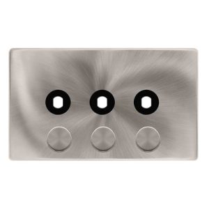 CLICK DEFINITY COMPLETE 3 GANG UNFURNISHED DIMMER PLATE & KNOBS - BRUSHED STEEL