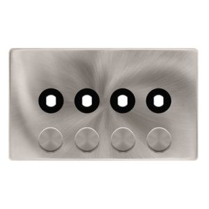 CLICK DEFINITY COMPLETE 4 GANG UNFURNISHED DIMMER PLATE & KNOBS - BRUSHED STEEL