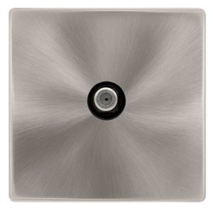 CLICK DEFINITY COMPLETE NON-ISOLATED SINGLE SATELLITE OUTLET - BRUSHED STEEL COVER PLATE - BLACK INSERT
