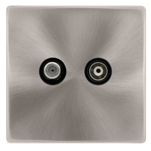 CLICK DEFINITY COMPLETE ISOLATED SATELLITE & ISOLATED COAXIAL OUTLET- BRUSHED STEEL COVER PLATE - BLACK INSERT
