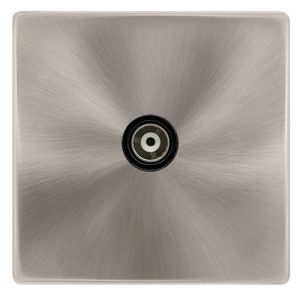 CLICK DEFINITY COMPLETE SINGLE ISOLATED COAXIAL OUTLET - BRUSHED STEEL COVER PLATE - BLACK INSERT