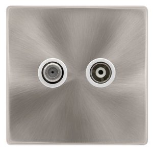 CLICK DEFINITY COMPLETE NON-NON-ISOLATED SINGLE SATELLITE OUTLET- BRUSHED STEEL COVER PLATE - POLAR WHITE INSERT
