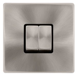 CLICK DEFINITY COMPLETE 10AX INGOT 2 GANG 2 WAY SWITCH - BRUSHED STEEL COVER PLATE - BLACK INSERT