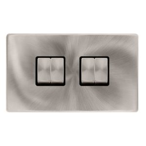 CLICK DEFINITY COMPLETE 10AX INGOT 4 GANG 2 WAY SWITCH - BRUSHED STEEL COVER PLATE - BLACK INSERT