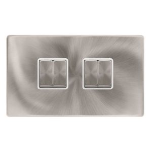 CLICK DEFINITY COMPLETE 10AX INGOT 4 GANG 2 WAY SWITCH - BRUSHED STEEL COVER PLATE - POLAR INSERT