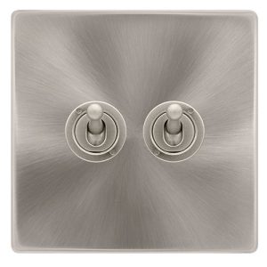 CLICK DEFINITY COMPLETE 10AX 2 GANG 2 WAY TOGGLE SWITCH - BRUSHED STEEL