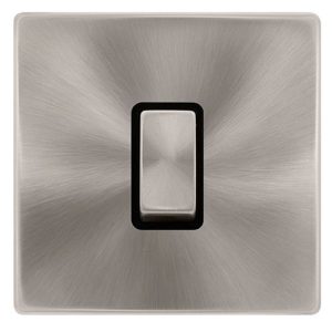 CLICK DEFINITY COMPLETE 10AX INGOT 1 GANG INTERMEDIATE SWITCH - BRUSHED STEEL COVER PLATE - BLACK INSERT