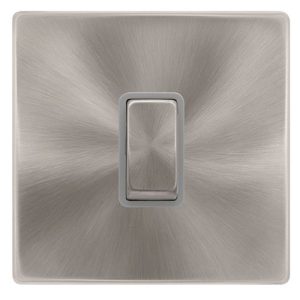 CLICK DEFINITY COMPLETE 10AX INGOT 1 GANG INTERMEDIATE SWITCH - BRUSHED STEEL COVER PLATE - GREY INSERT