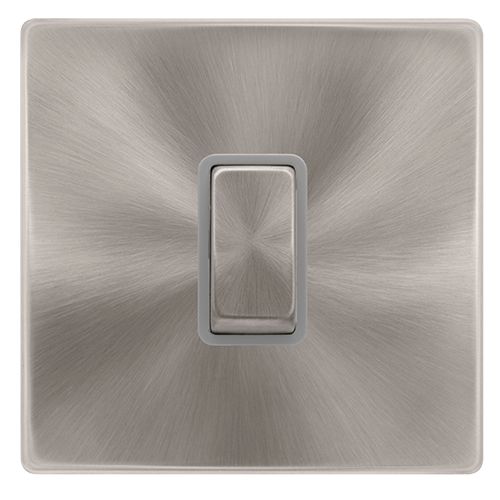 CLICK DEFINITY COMPLETE 10AX INGOT 1 GANG INTERMEDIATE SWITCH - BRUSHED STEEL COVER PLATE - GREY INSERT