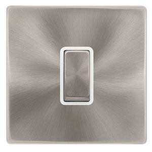 CLICK DEFINITY COMPLETE 10AX INGOT 1 GANG INTERMEDIATE SWITCH - BRUSHED STEEL COVER PLATE - POLAR INSERT
