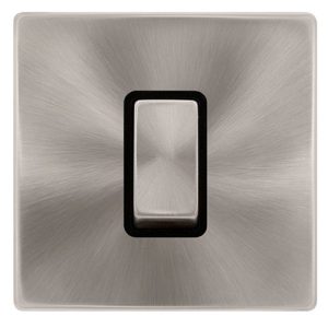 CLICK DEFINITY COMPLETE 50A INGOT 1 GANG DOUBLE POLE SWITCH -  BRUSHED STEEL COVER PLATE - BLACK INSERT