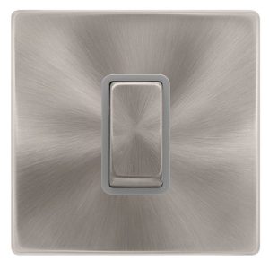 CLICK DEFINITY COMPLETE 50A INGOT 1 GANG DOUBLE POLE SWITCH -  BRUSHED STEEL COVER PLATE - GREY INSERT