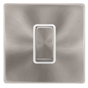 CLICK DEFINITY COMPLETE 50A INGOT 1 GANG DOUBLE POLE SWITCH -  BRUSHED STEEL COVER PLATE - POLAR WHITE INSERT