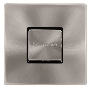 CLICK DEFINITY COMPLETE 10A INGOT 3 POLE FAN ISOLATION SWITCH - BRUSHED STEEL COVER PLATE - BLACK INSERT