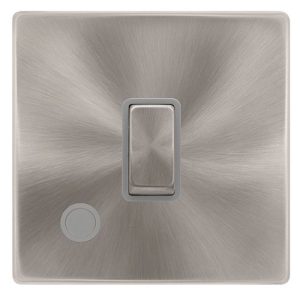 CLICK DEFINITY COMPLETE 20A INGOT DOUBLE POLE SWITCH WITH FLEX OUTLET - BRUSHED STEEL COVER PLATE - GREY INSERT