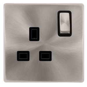 CLICK DEFINITY COMPLETE 13A INGOT 1 GANG DP SWITCHED SOCKET - BRUSHED STEEL COVER PLATE - BLACK INSERT