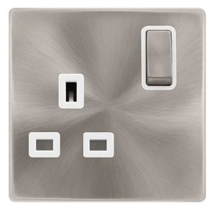 CLICK DEFINITY COMPLETE 13A INGOT 1 GANG DP SWITCHED SOCKET - BRUSHED STEEL COVER PLATE - POLAR WHITE  INSERT