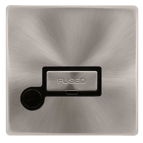 CLICK DEFINITY COMPLETE 13A INGOT FUSED CONNECTION UNIT WITH OPTIONAL FLEX OUTLET - BRUSHED STEEL COVER PLATE - BLACK INSERT