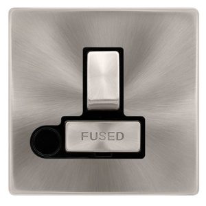 CLICK DEFINITY COMPLETE 13A INGOT SWITCHED FUSED CONNECTION UNIT WITH OPTIONAL FLEX OUTLET - BRUSHED STEEL COVER PLATE - BLACK INSERT