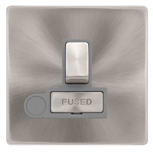 CLICK DEFINITY COMPLETE 13A INGOT SWITCHED FUSED CONNECTION UNIT WITH OPTIONAL FLEX OUTLET - BRUSHED STEEL COVER PLATE - GREY INSERT