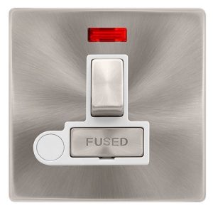 CLICK DEFINITY COMPLETE 13A INGOT SWITCHED FUSED CONNECTION UNIT WITH NEON & OPTIONAL FLEX OUTLET - BRUSHED STEEL COVER PLATE - POLAR WHITE INSERT