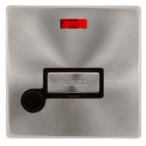 CLICK DEFINITY COMPLETE 13A INGOT FUSED CONNECTION UNIT WITH NEON & OPTIONAL FLEX OUTLET - BRUSHED STEEL COVER PLATE - BLACK INSERT