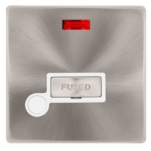CLICK DEFINITY COMPLETE 13A INGOT FUSED CONNECTION UNIT WITH NEON & OPTIONAL FLEX OUTLET - BRUSHED STEEL COVER PLATE - POLAR WHITE INSERT
