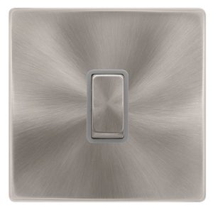 CLICK DEFINITY COMPLETE 20A INGOT DOUBLE POLE SWITCH - BRUSHED STEEL COVER PLATE - GREY INSERT