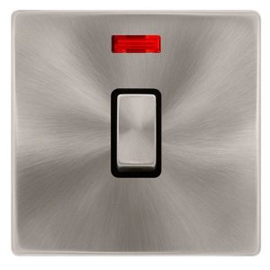 CLICK DEFINITY COMPLETE 20A INGOT DOUBLE POLE SWITCH WITH NEON - BRUSHED STEEL COVER PLATE - BLACK INSERT