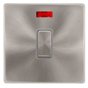 CLICK DEFINITY COMPLETE 20A INGOT DOUBLE POLE SWITCH WITH NEON - BRUSHED STEEL COVER PLATE - GREY INSERT