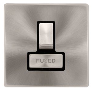 CLICK DEFINITY COMPLETE 13A INGOT SWITCHED FUSED CONNECTION UNIT - BRUSHED STEEL COVER PLATE - BLACK INSERT