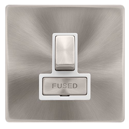 CLICK DEFINITY COMPLETE 13A INGOT SWITCHED FUSED CONNECTION UNIT - BRUSHED STEEL COVER PLATE - POLAR WHITE INSERT