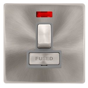 CLICK DEFINITY COMPLETE 13A INGOT SWITCHED FUSED CONNECTION UNIT WITH NEON - BRUSHED STEEL COVER PLATE - GREY INSERT