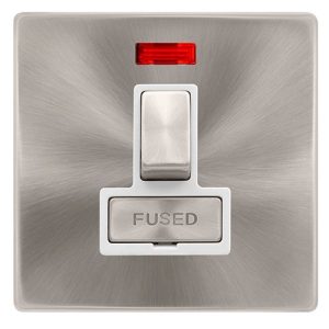 CLICK DEFINITY COMPLETE 13A INGOT SWITCHED FUSED CONNECTION UNIT WITH NEON - BRUSHED STEEL COVER PLATE - POLAR WHITE INSERT