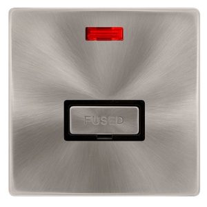 CLICK DEFINITY COMPLETE 13A INGOT FUSED CONNECTION UNIT WITH NEON - BRUSHED STEEL COVER PLATE - BLACK INSERT
