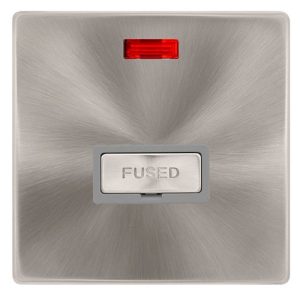 CLICK DEFINITY COMPLETE 13A INGOT FUSED CONNECTION UNIT WITH NEON - BRUSHED STEEL COVER PLATE - GREY INSERT