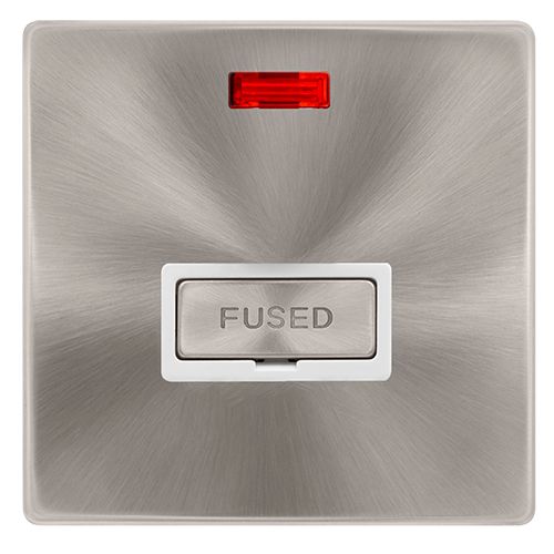 CLICK DEFINITY COMPLETE 13A INGOT FUSED CONNECTION UNIT WITH NEON - BRUSHED STEEL COVER PLATE - POLAR WHITE INSERT