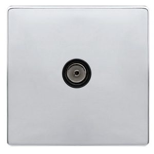 CLICK DEFINITY COMPLETE SINGLE NON-ISOLATED COAXIAL OUTLET - POLISHED CHROME COVER PLATE - BLACK INSERT