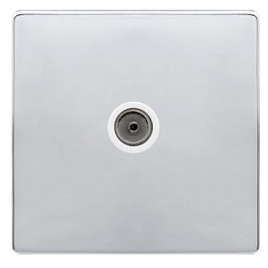 CLICK DEFINITY COMPLETE SINGLE NON-ISOLATED COAXIAL OUTLET - POLISHED CHROME COVER PLATE - POLAR WHITE INSERT