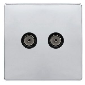 CLICK DEFINITY COMPLETE TWIN NON-ISOLATED COAXIAL OUTLET - POLISHED CHROME COVER PLATE - BLACK INSERT