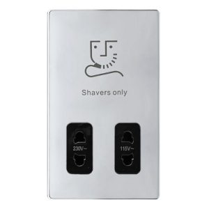 CLICK DEFINITY COMPLETE 115/230V DUAL VOLTAGE SHAVER SOCKET - POLISHED CHROME COVER PLATE - BLACK INSERT