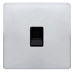 CLICK DEFINITY COMPLETE SINGLE RJ11 (IRISH/US) OUTLET - POLISHED CHROME COVER PLATE - BLACK INSERT