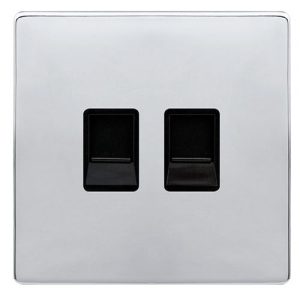 CLICK DEFINITY COMPLETE TWIN TELEPHONE MASTER OUTLET - POLISHED CHROME COVER PLATE - BLACK INSERT