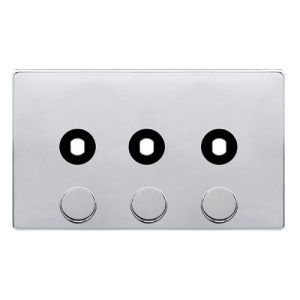 CLICK DEFINITY COMPLETE 3 GANG UNFURNISHED DIMMER PLATE & KNOBS - POLISHED CHROME