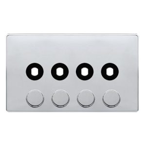 CLICK DEFINITY COMPLETE 4 GANG UNFURNISHED DIMMER PLATE & KNOBS - POLISHED CHROME
